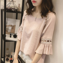 Mùa hè 2018 mới của phụ nữ phiên bản Hàn Quốc của áo phông rộng kích thước lớn hình chiếc lá sen ngọt ngào Áo thun nữ