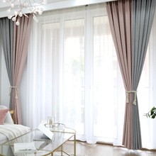 Đơn giản và hiện đại màu hồng xám khâu mơ rèm vải rèm cửa màn thành phòng ngủ rèm cửa phòng khách ban công nổi Rèm đơn giản