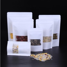 Mở cửa sổ túi giấy trắng kraft tùy chỉnh tự hỗ trợ túi ziplock bao bì thực phẩm trà lá dưa túi túi Túi giấy tự niêm phong