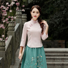 Mùa hè sườn xám áo mới thêu cổ áo thời trang tay áo Tang cải tiến retro Cộng hòa Trung Quốc phong cách quần áo trà quần áo phụ nữ Đám cưới sườn xám