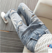 Mùa xuân và hè 2019 phiên bản mới của Hàn Quốc của quần jeans ống rộng mỏng của phụ nữ cắt quần bf feet chân nhỏ quần harem thủy triều Quần jean nữ