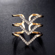 Cao Shi Châu Âu và Mỹ thời trang đơn giản ba vòng ba lớp sóng kim cương đầy đủ zircon nhẫn nữ mở vòng điều chỉnh Nhẫn