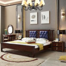 Mới Trung Quốc phong cách giường gỗ rắn hiện đại 1,8 m Giường cưới đơn giản gói mềm đôi giường đôi gỗ rắn Giường ngủ chính Giường gỗ