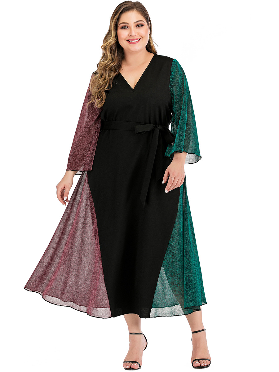 Plus size stitching mesh spliched color dress NSGHY44399