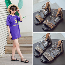 2019 cô gái dép kim cương sáng màu phiên bản Hàn Quốc của giày cao cổ La Mã học sinh mùa hè Giày thông thường Hàn Quốc một thế hệ Dép trẻ em