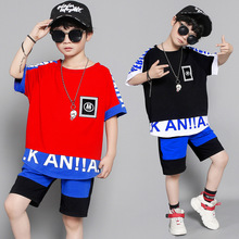 Bộ đồ bé trai tay ngắn mùa hè 2019 Quần áo hè trẻ em Hàn Quốc mới trong bộ đồ thể thao rộng hai mảnh cho bé trai Bộ đồ trẻ em