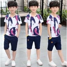 Bộ đồ bé trai mùa hè 2019 mới cho bé Bộ đồ hai dây ngắn tay bé trai phiên bản Hàn Quốc của bé trai Quần áo thun Bộ đồ trẻ em
