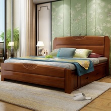 Giường gỗ hiện đại màu trắng rắn 1,5 m trẻ em lưu trữ 1,8 m đôi gỗ sồi Trung Quốc nội thất gỗ óc chó màu giường gỗ Giường gỗ