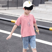 Quần áo trẻ em nam hè 2019 set đồ mới cho trẻ em mùa hè thể thao trẻ em lớn Bộ đồ hai dây ngắn tay Hàn Quốc Bộ đồ trẻ em