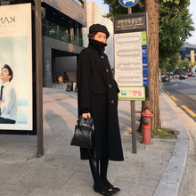Áo khoác nữ màu đen Hewlett 2019 thu đông mới phiên bản Hàn Quốc của phần dài dày trên đầu gối là áo len mỏng thủy triều Áo khoác len nữ