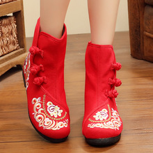 12-21 Su County đôi giày thêu chính của phong cách quốc gia mùa thu và mùa đông Giày nữ phổ biến Giày cao