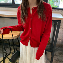 [峥] Mùa xuân 2019 phiên bản Hàn Quốc của áo len lỏng màu, áo len cổ tròn, áo len dệt kim đơn ngực nữ M0160 Áo len nữ