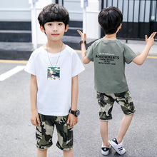 Bộ đồ bé trai mùa hè 2019 Quần áo trẻ em cho bé trai Bộ đồ ngụy trang ngắn tay cho bé trai lớn mùa hè thủy triều hai mảnh Bộ đồ trẻ em