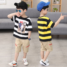 Bộ đồ bé trai nam 2019 diện quần áo bé trai mùa hè kẻ sọc lớn giản dị hai mảnh mới Hàn Quốc Bộ đồ trẻ em