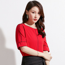 Mùa hè 2019 mới của phụ nữ Hàn Quốc thương hiệu thời trang cổ tròn thẳng màu trái tim máy hạt cườm áo sơ mi voan ngắn tay nữ Áo voan ren