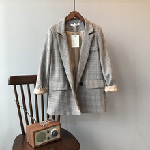 [Words double] 2019 Phiên bản Hàn Quốc của áo khoác kẻ sọc retro nữ áo khoác rộng giản dị YX0317 Bộ đồ nhỏ