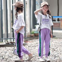 Bộ đồ bé gái mùa hè 2019 phiên bản mới của Hàn Quốc lưới trẻ em màu đỏ trai lớn bé gái hợp thời trang thể thao hai mảnh siêu biển Bộ đồ trẻ em