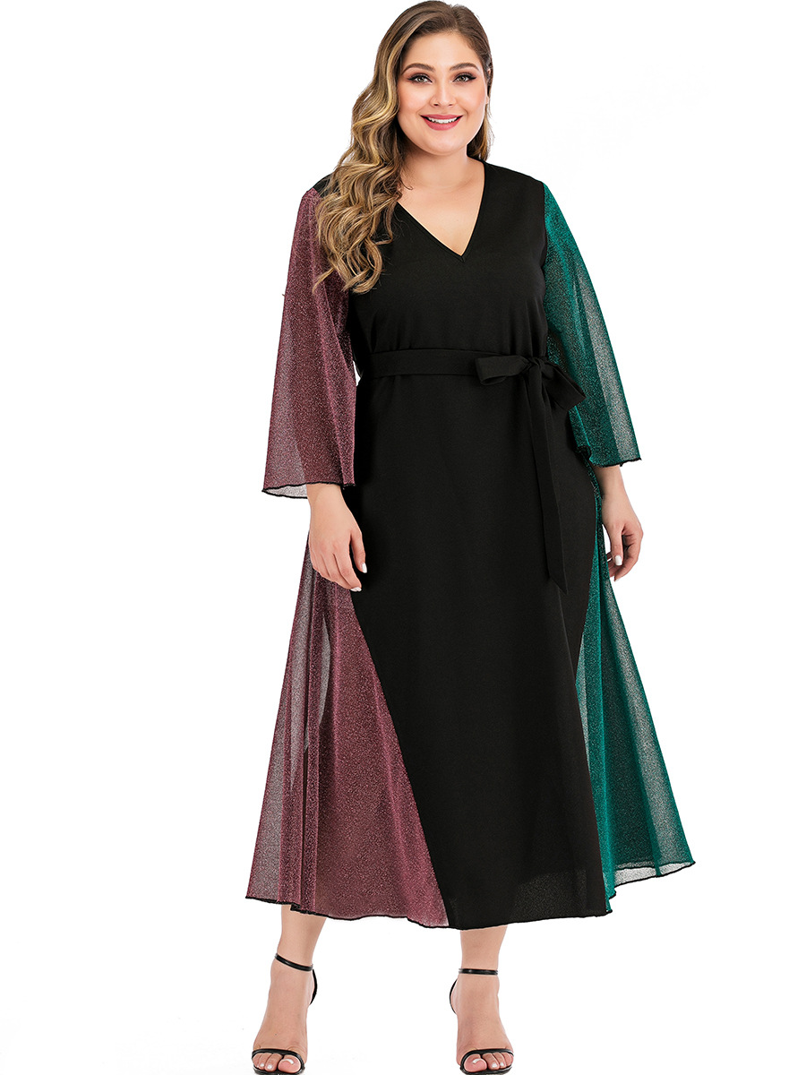 Plus size stitching mesh spliched color dress NSGHY44399