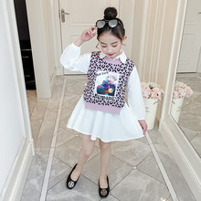Quần áo trẻ em xuân 2019 mới cho bé gái thời trang phù hợp với trẻ lớn Phiên bản Hàn Quốc của áo vest da báo hai bộ váy thủy triều Bộ đồ trẻ em
