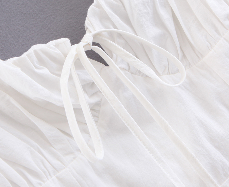 Vestido con cordones de manga corta estilo palacio blanco NSLQS101184