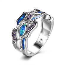 Amazon mới 925 xanh lá Opal + nhẫn kim cương tím Nhẫn