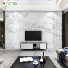 Gạch vi tinh thể TV nền tường bằng đá cẩm thạch xâm nhập tấm lớn hiện đại phòng khách tối giản kim loại hình jazz trắng Gạch lát sàn trong nhà