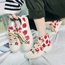2019 xuân mới Nhật Bản cô gái dễ thương hoang dã lớn in dâu giày cao giày giày giày nữ Giày cao
