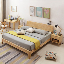 Nội thất Bắc Âu giường gỗ cao su 1,5 / 1,8 mét giường đôi khách sạn nhà máy trực tiếp lưu trữ hộp cao Giường gỗ