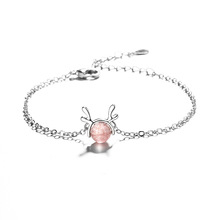 Elk Strawberry Crystal Bracelet Nữ sinh viên đơn giản Sen Bộ Mật ong Beech Peach Transfer Pearl Một con nai có phụ kiện trang sức của bạn Vòng tay