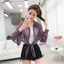 Mùa xuân 2019 phiên bản mới của Hàn Quốc với những chiếc áo choàng nhỏ bằng vải voan mỏng giản dị bên ngoài áo cardigan mỏng phần chống nắng quần áo nữ Áo voan ren