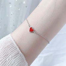 925 sterling bạc đỏ tình yêu vòng tay phiên bản Hàn Quốc INS đơn giản dễ thương nữ mô hình trái tim đào trang sức sinh viên hoang dã thời trang trang sức Vòng tay
