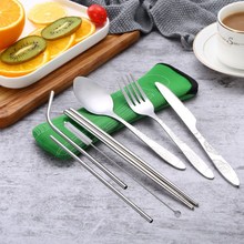 Không gỉ dao thép dao kéo và đũa muỗng nĩa phù hợp với một gia đình bốn hộp nhựa món quà xách tay túi in biểu tượng Món ăn