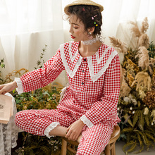 [Yuezi mẹ 2018] mùa hè mỏng mảnh cotton cho con bú đồ ngủ màu hồng kẻ sọc búp bê cổ áo quần áo tháng Bộ đồ mặt trăng