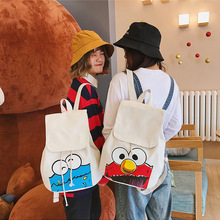 Nhật Bản mềm mại em gái hoạt hình dễ thương in Sesame Street DrawString túi vải cô gái dễ thương hài hước cá tính ba lô học sinh Ba lô