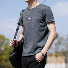 Áo thun nam tay ngắn mùa hè 2019 nam mới phiên bản Hàn Quốc của áo sơ mi body cổ tròn áo phông in hình đơn giản thủy triều Áo thun in