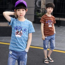 Váy bé trai mùa hè 2019 mới phù hợp với trẻ em lớn trẻ em mùa hè giản dị tay ngắn quần jean Hàn Quốc phù hợp với thủy triều Bộ đồ trẻ em