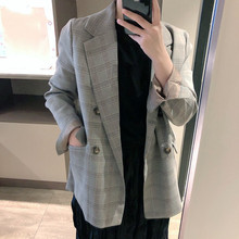 Áo khoác kẻ sọc retro Hàn Quốc nhỏ phù hợp với áo khoác nữ Phiên bản Hàn Quốc 2019 xuân mới giản dị phù hợp với quần áo giảm béo 6003 Bộ đồ nhỏ