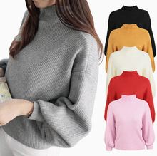 Mùa thu đông 2019 phiên bản mới của Hàn Quốc của áo len cao cổ nửa cổ áo len áo len nữ rộng tay áo len hoang dã Áo len nữ