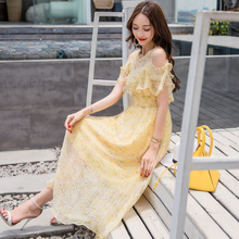 Váy voan hoa hè 2019 mới Hàn Quốc thời trang đầm xòe váy dài boho váy dài đi biển Đầm voan
