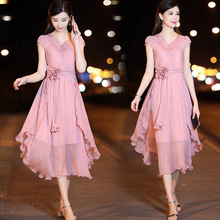 Đầm voan mùa hè khí chất 2019 phổ biến váy hè siêu đẹp eo mỏng eo ren cổ tích Đầm