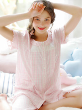 Quần short kẻ sọc Nhật Bản phù hợp với tháng hè cotton gạc mùa hè cho bà bầu đồ ngủ bà bầu cho con bú Bộ đồ mặt trăng