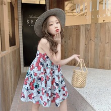 Trang phục trẻ em 2019 Mùa hè Cô gái mới Mặt trời Hoa Tencel Váy đầm Big Kid Hàn Quốc In hoa Váy trẻ em