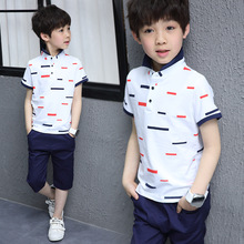 Mùa hè 2019 quần áo trẻ em mới thời trang Phiên bản Hàn Quốc của bé trai cổ đứng hai mảnh cổ áo ngắn tay phù hợp với một thế hệ Bộ đồ trẻ em