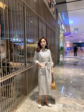 Alla19 thiết kế mùa xuân khí chất phụ nữ Hàn Quốc cổ áo sơ mi cơ bản Một váy đại lý áo sơ mi vải lanh Đầm