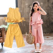 2019 phiên bản mới của Hàn Quốc cho bé gái phù hợp với mùa hè Váy trẻ em lớn cho trẻ em quần ống rộng hai bộ quần áo trẻ em Bộ đồ trẻ em