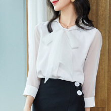 Thời trang áo voan nữ 2019 xuân hè Han Fanzhong tay áo thắt nơ hoang dã một thế hệ Áo voan ren