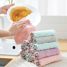 Jie Yi giúp khăn lau hai mặt thấm nước hai màu vải chống dính dầu tay dày lau khăn trải bàn khăn lau nhà bếp Rag