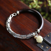 Hui Bao Li S925 sterling bạc mun và vòng tay ngọc Tian phụ nữ retro phong cách dân tộc trang sức bán buôn Vòng tay