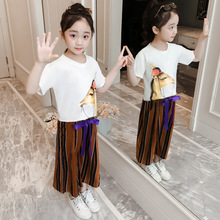Bộ đồ bé gái mùa hè 2019 cho trẻ em mùa hè mới bằng vải lanh cotton hai mảnh rộng cho trẻ em quần ống rộng Bộ đồ trẻ em