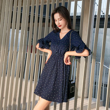 Váy chấm bi mùa hè 2019 phiên bản tiếng Hàn của loa loa lá sen mới của phụ nữ Một chiếc váy từ thế hệ 1263 Đầm